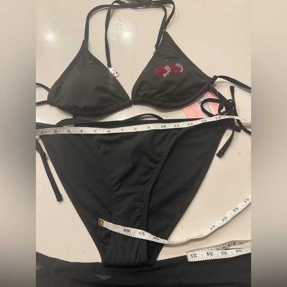 Juicy Couture Black Rhinestone Cherry 3-Piece Bikini Set Size L NWT - Picture 11 of 12